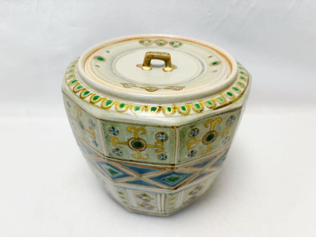 未使用 茶道具 国領 東斎造 （寿人） 瑞穗窯 唐草丸紋 水指 共箱