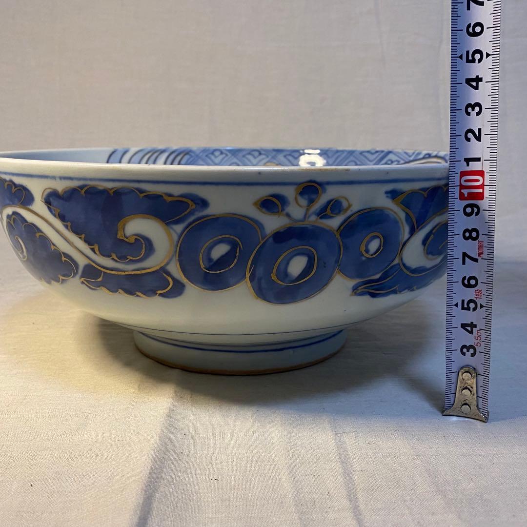 伊万里　古伊万里　大鉢　花鳥の図　染付　金彩