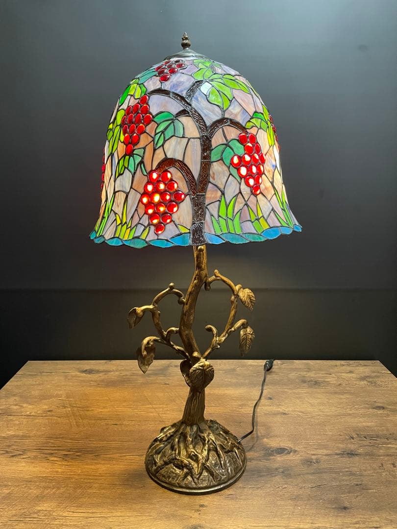 ヴィンテージ　ステンドグラステーブルスタンド　テーブルランプ　葡萄(大)88cm