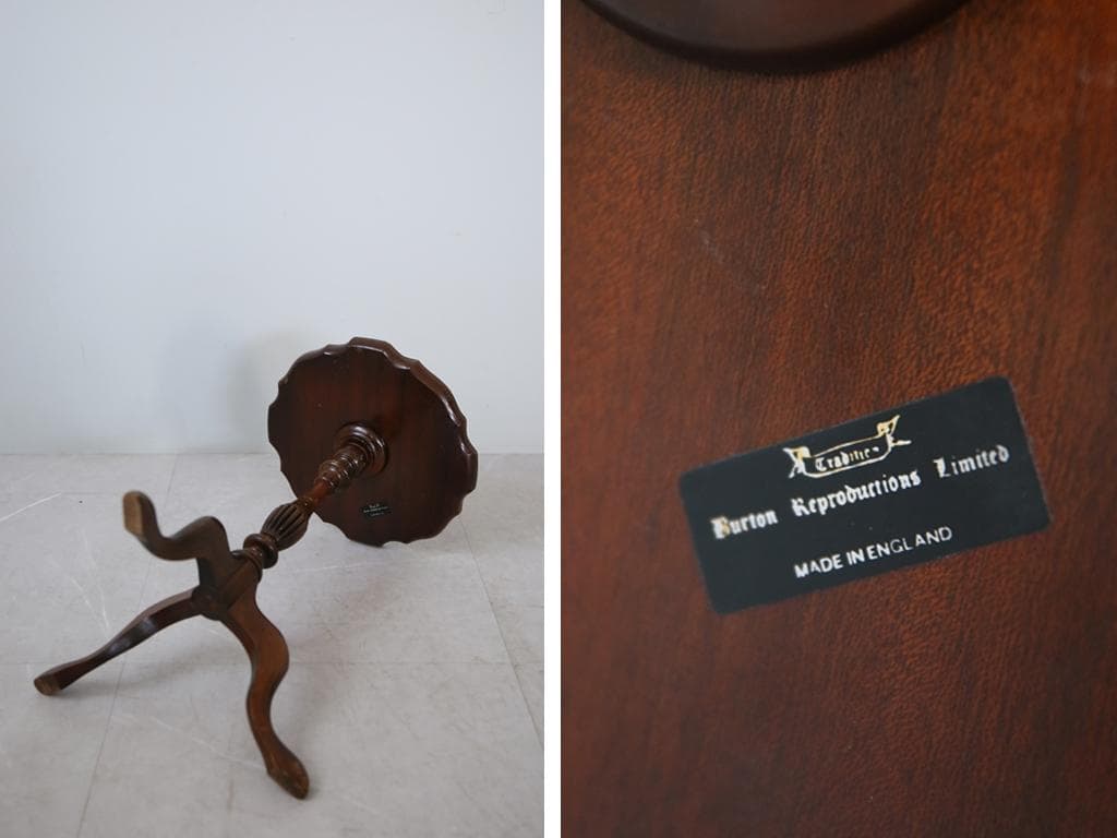 英国アンティーク木製ワインテーブル/サイドテーブル/丸机/飾り棚(89-98-7