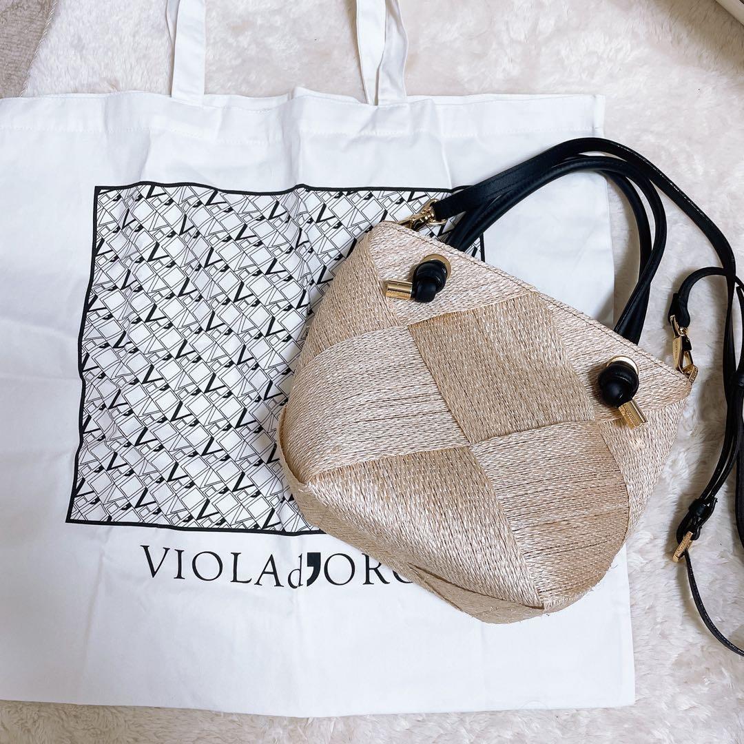 美品✨️VIOLAd'ORO かごバッグ ショルダーバッグ 天然素材 アバカ 本革