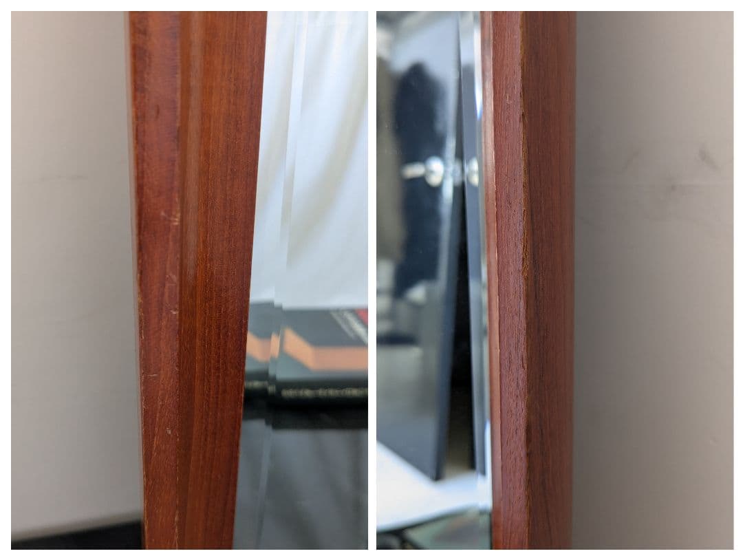 ヴィンテージ ウッドフレーム ミラー 木製 置き鏡 立て掛け鏡 無垢 チーク材