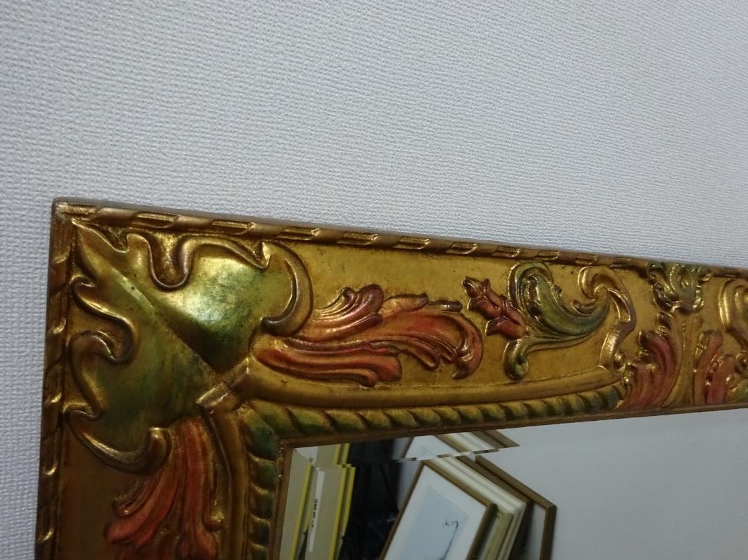 ゴールドフレーム　大型　スタンドミラー　デザインミラー　姿見　壁掛け