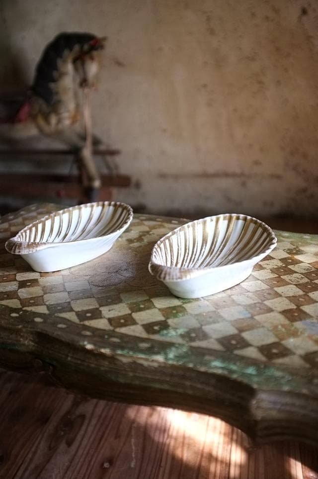 19世紀 金の貝と大きなラヴィエb パリ窯 プレート シェル アンティーク