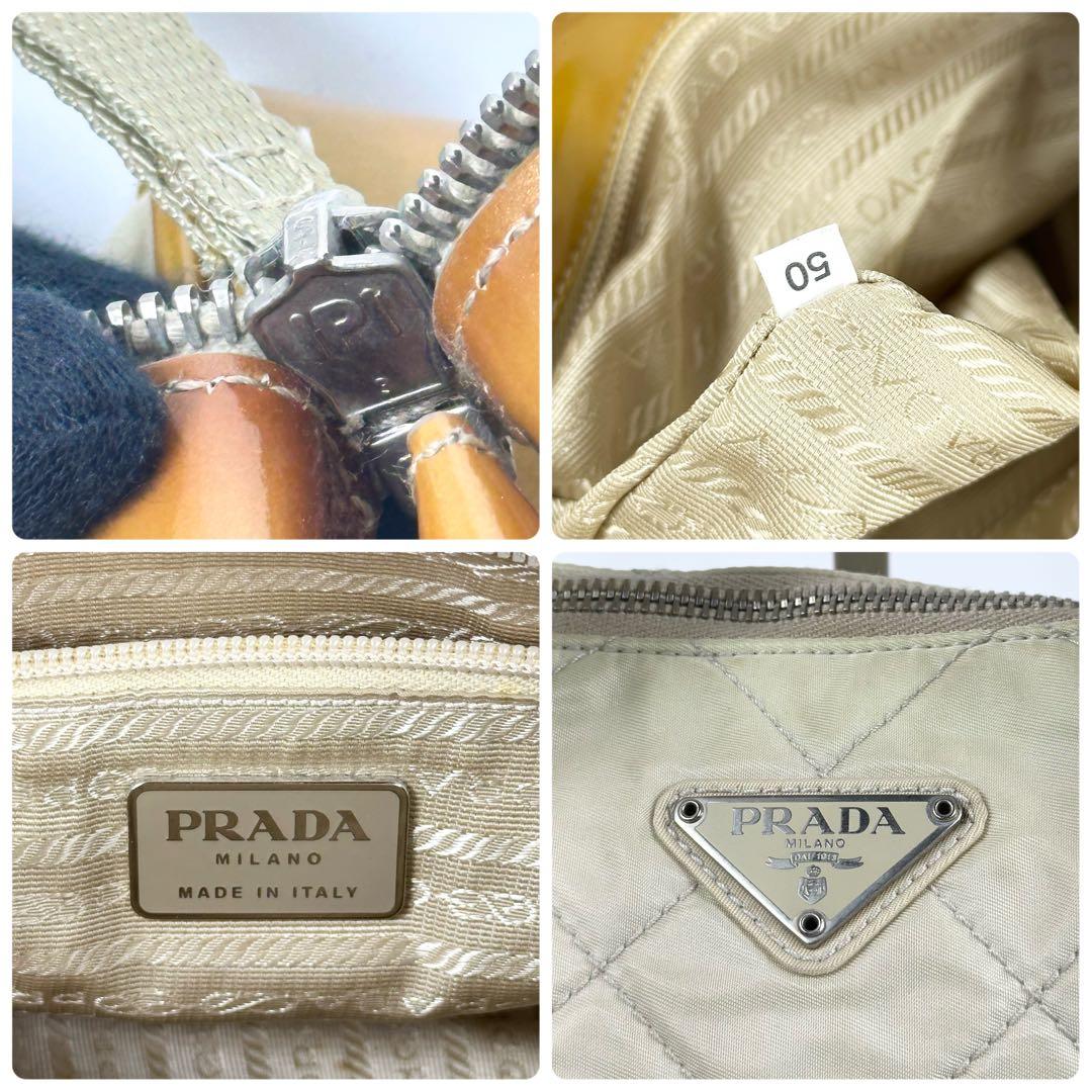 00s PRADA キルティングナイロン ショルダーバッグ ベージュ 3角ロゴ