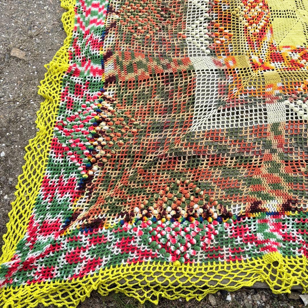 【USA vintage】グラニーブランケット　特大 透かし編み ベッドカバー