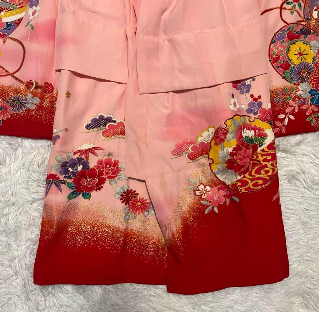 七五三　3歳　正絹　着物セット　赤　ピンク　アンティーク　被布