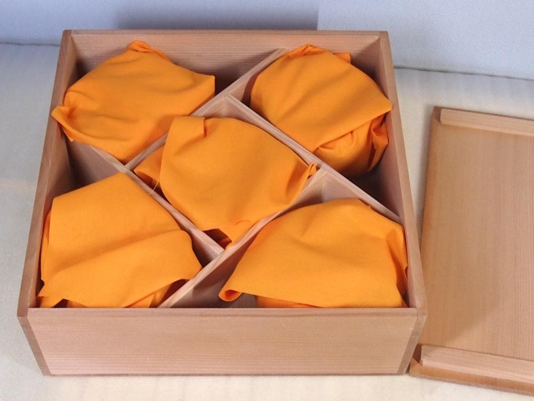 【美品】輪島塗 西久保田漆器店 桔梗蒔絵 小吸物椀 5客 瓢型/朱塗 漆器/食器