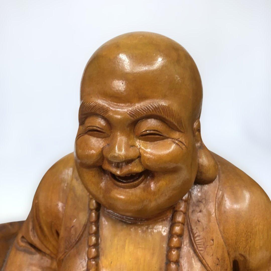 中国美術￼ 一刀彫木彫り、縁起物布袋さん￼