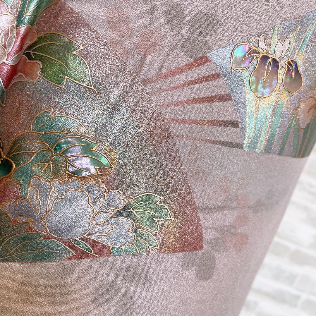 訪問着　フルセット　扇子　螺鈿加工　花々　金彩加工　入学式　卒業式　着物　Q5