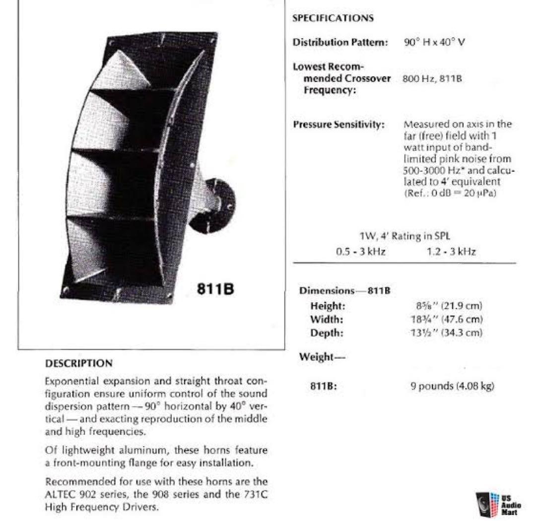 ALTEC 807-8A（ドライバ）＆セクトラルホーン H-811B セット1個
