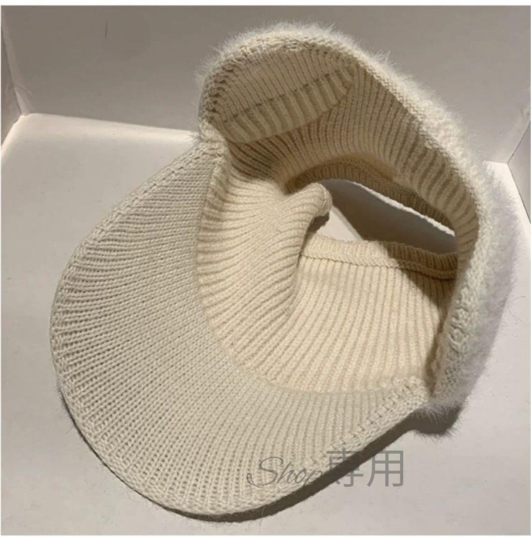 新品】ニット　帽子　耳当て　サンバイザー　ニット帽　ゴルフ　ホワイト　ランニング
