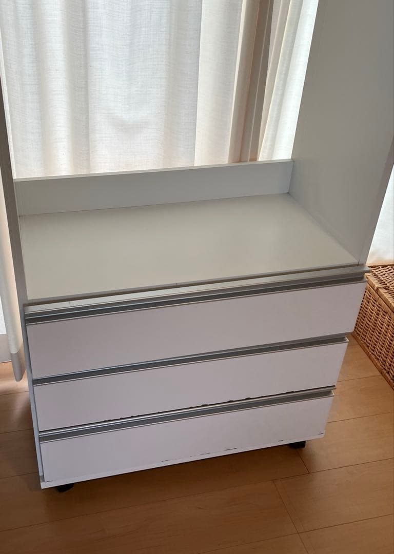 幅75㎝　ハンガーラック衣装収納ケース　白タンス　キャスター付き