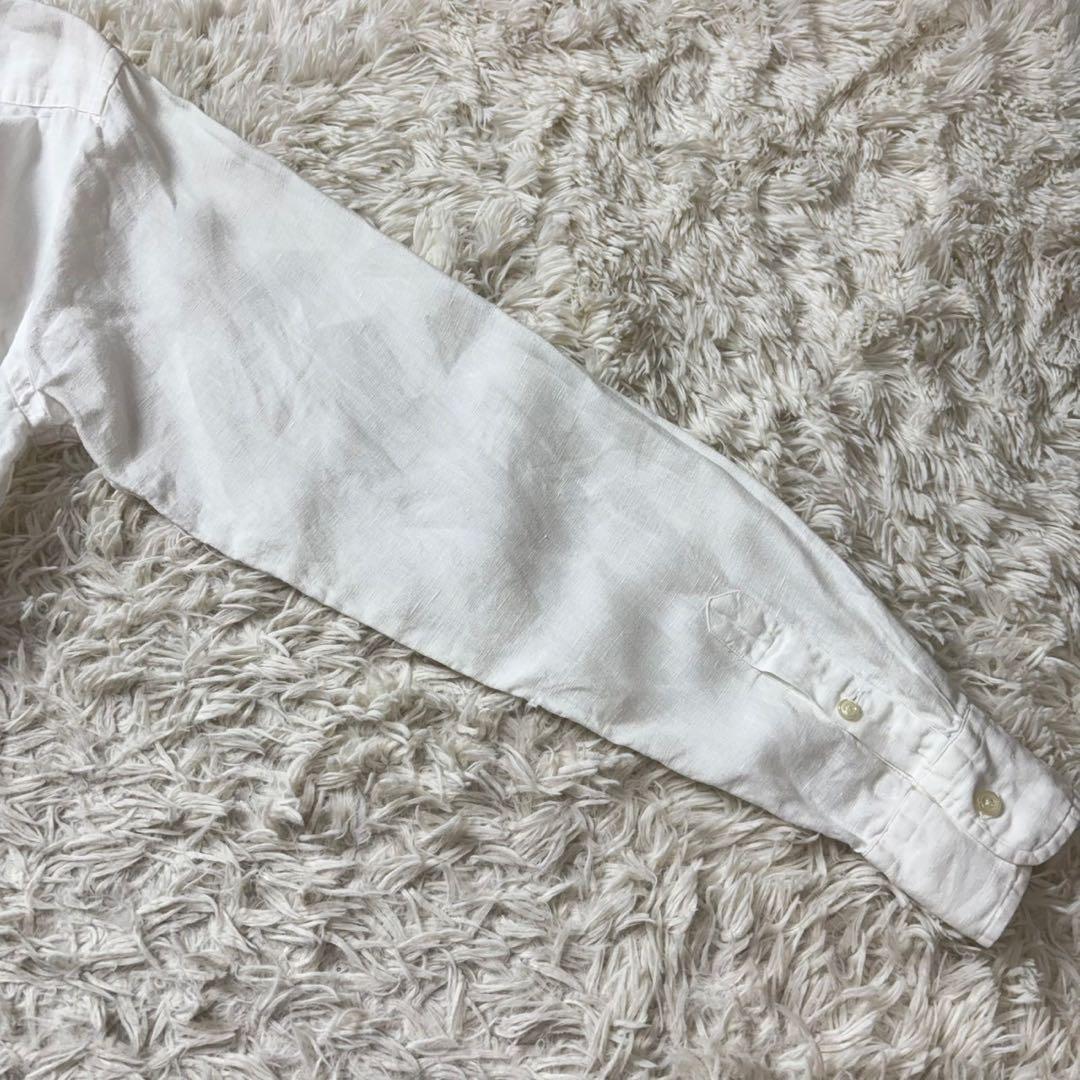 美品　ラルフローレン　長袖リネンシャツ　ポニー刺繍　白