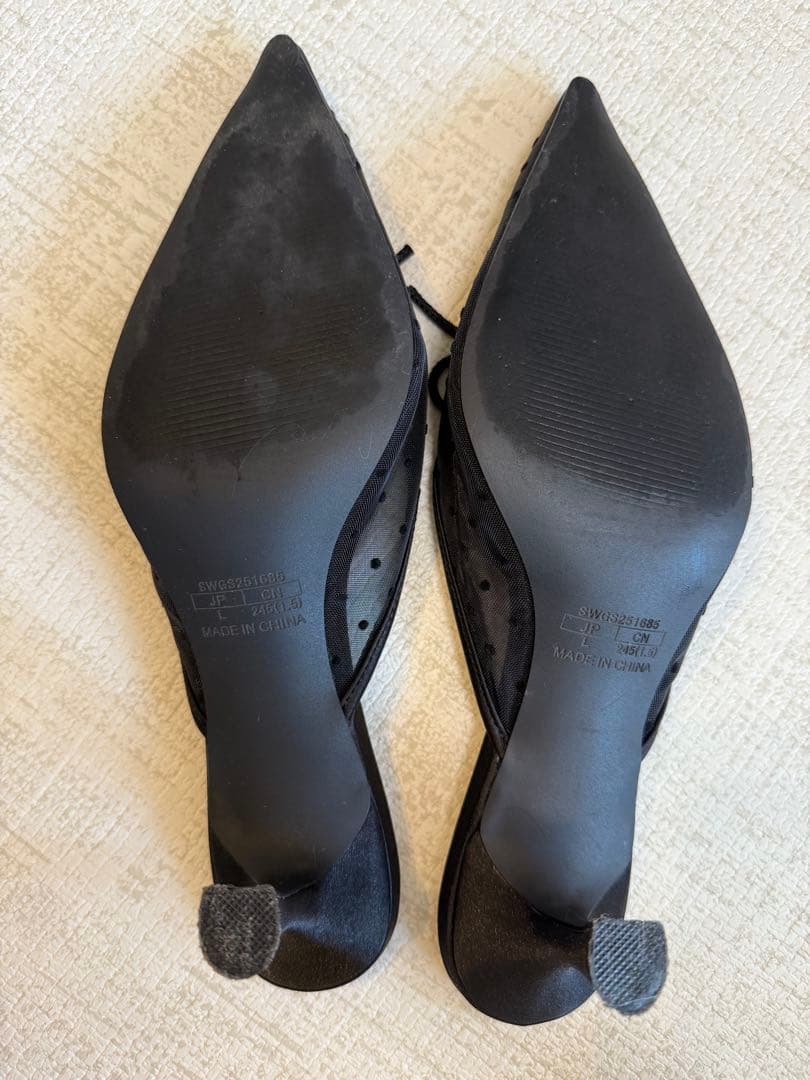 **超美品** SNIDEL スナイデル ドットチュールリボンミュール ブラック