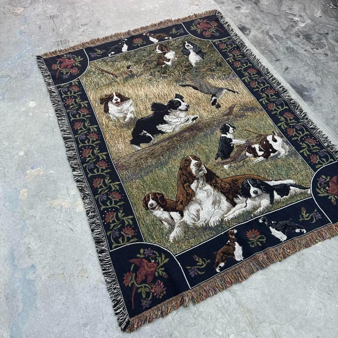 スプリンガースパニエル　犬　花　マルチカバー　ソファーカバー　ラグ178x132