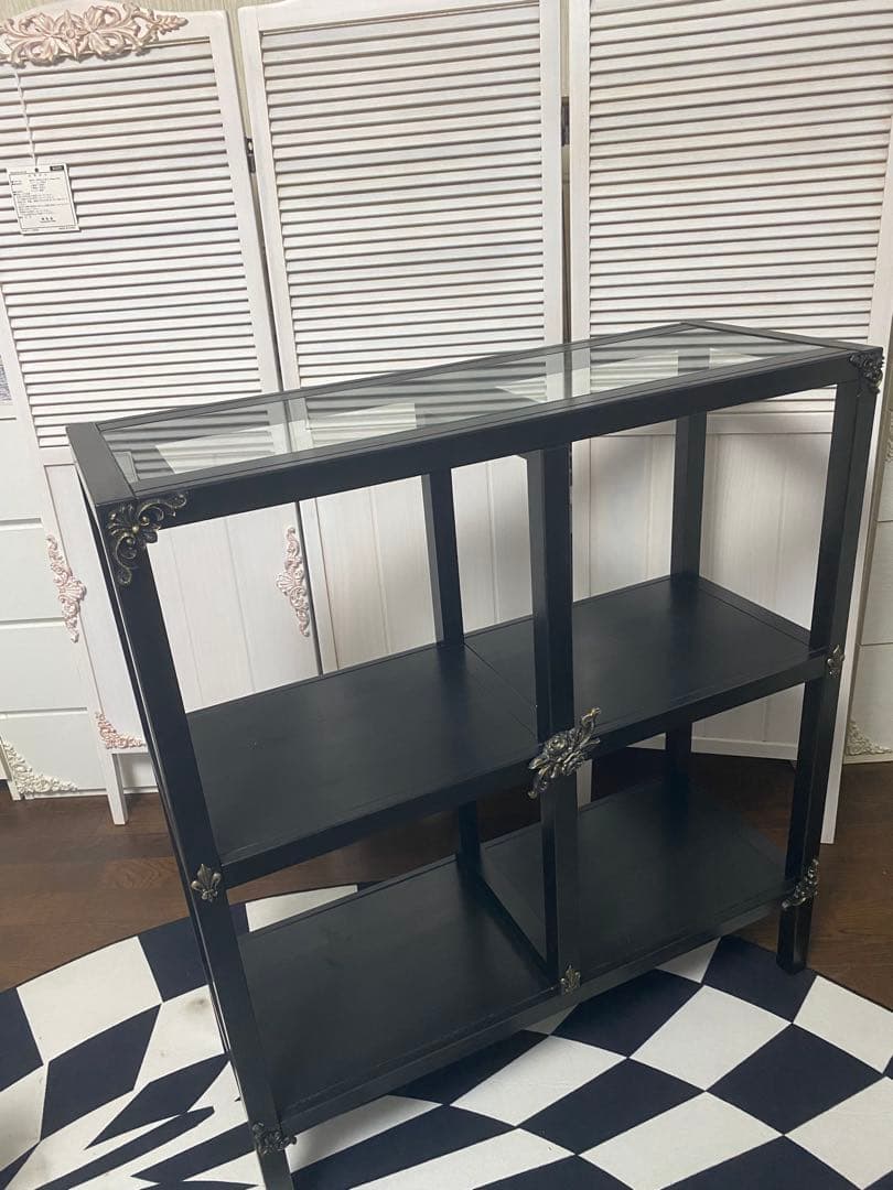 ゴシック ガラス天板 シェルフ♦️百合紋章♦️フルール ド リス♦️ブラック♦️送料込