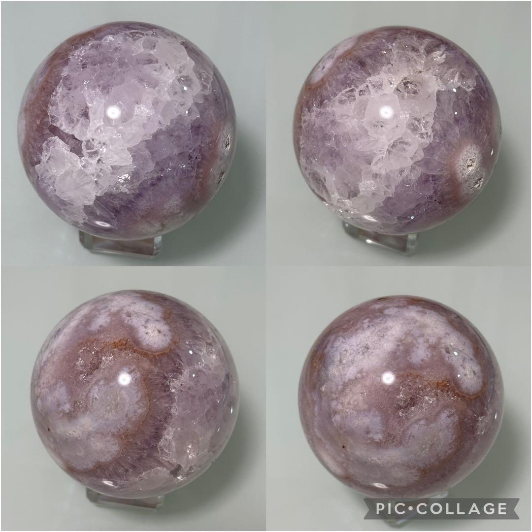 ピンクアメジストフラワーアゲート　淡ピンクパープル　スフィア　59mmブラジル産