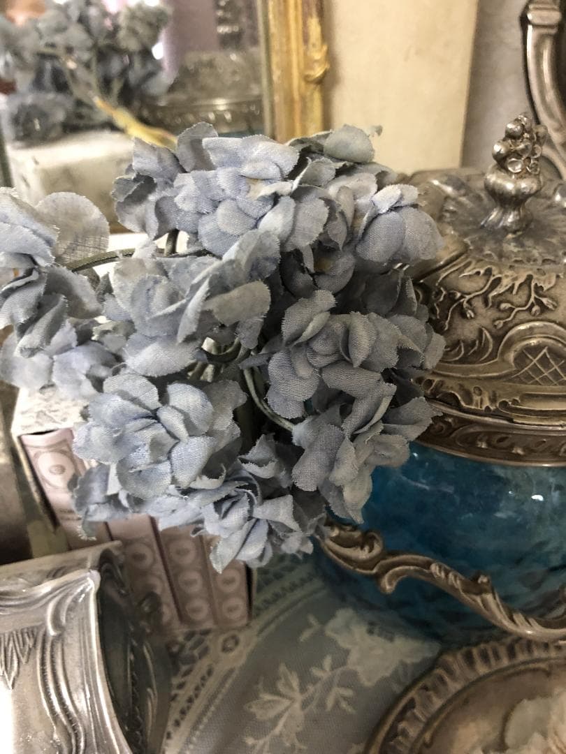 フランス　アンティーク コサージュ ブルーグレイ