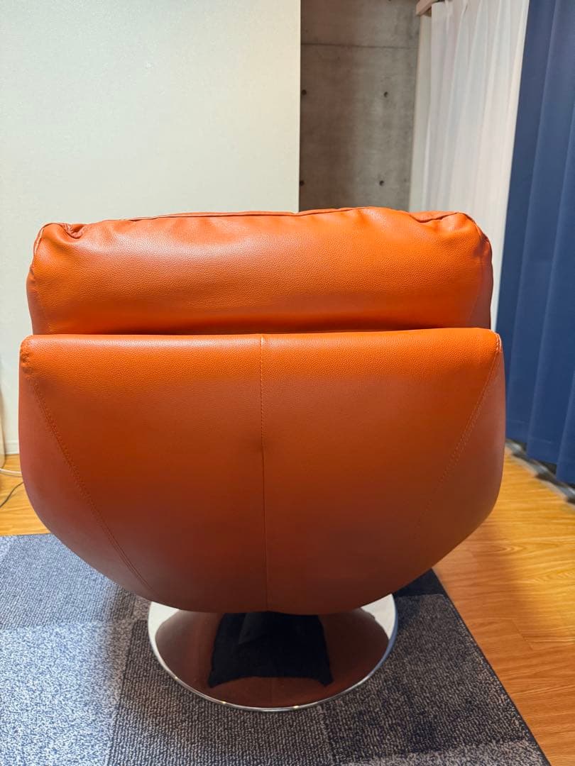 【あ〜】【定価8万】本革ソファ 一人掛け オレンジ 革張り スイベルチェア