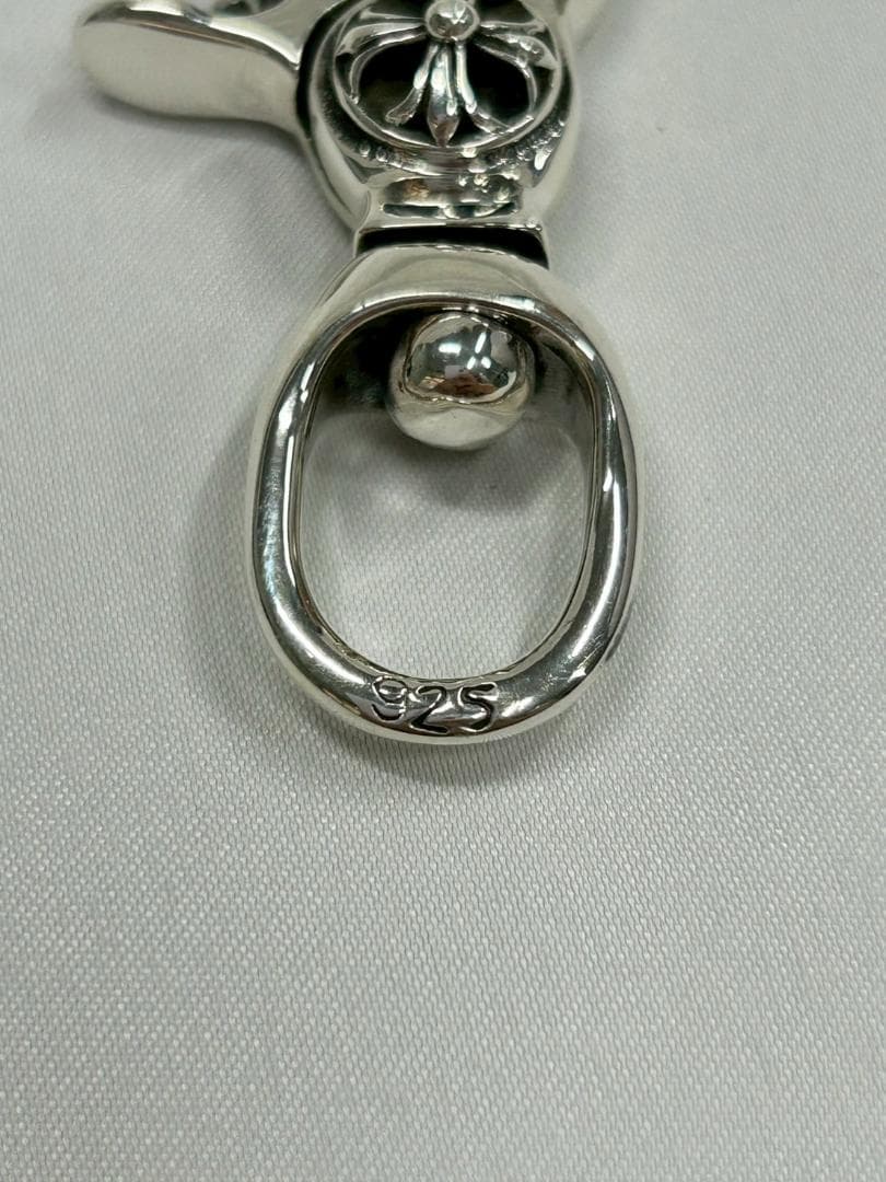 シルバー925刻印キーチェーン キーリングカラビナ【匿名配送】ポーチクロス付