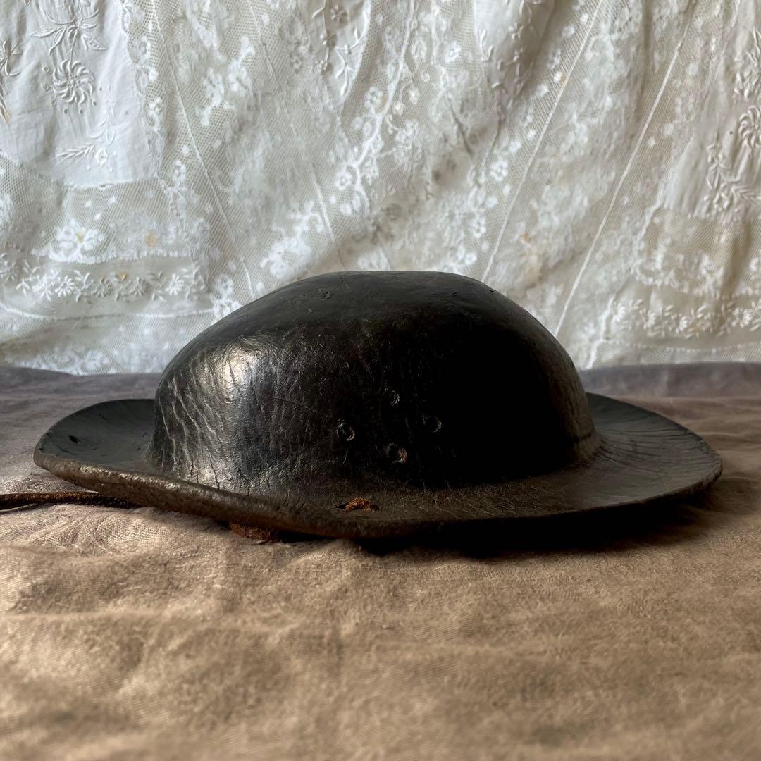【希少】炭鉱夫帽子　レザーヘルメット　19世紀　フランスアンティーク　コレクター