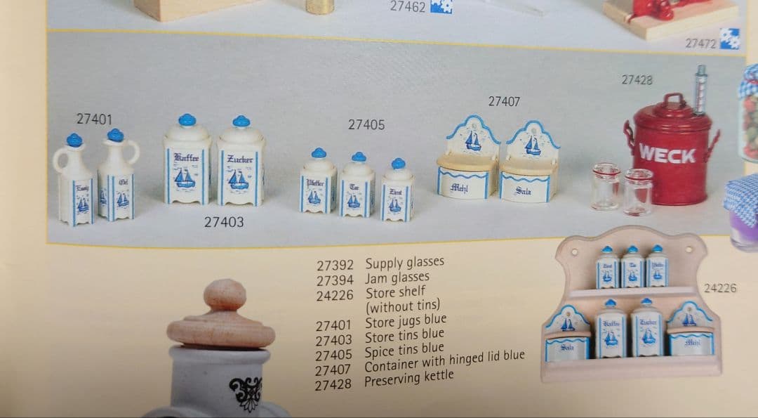 ヨット柄の水色キャニスターと棚のセット ボードヘニッヒ ドールハウス ミニチュア
