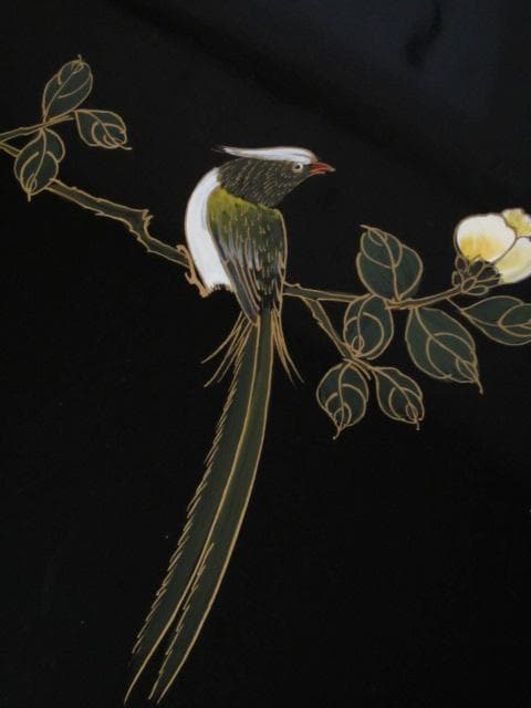 黒漆 中国美術 花鳥図 真鍮金具 茶道具 飾り棚/煎茶棚/キャビネット/書棚