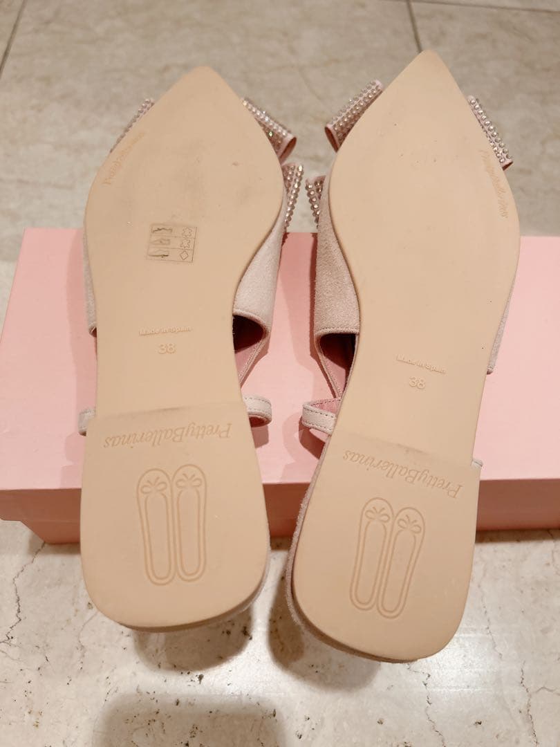 【極美品】ピンクビジューリボン付きスリングバックミュール