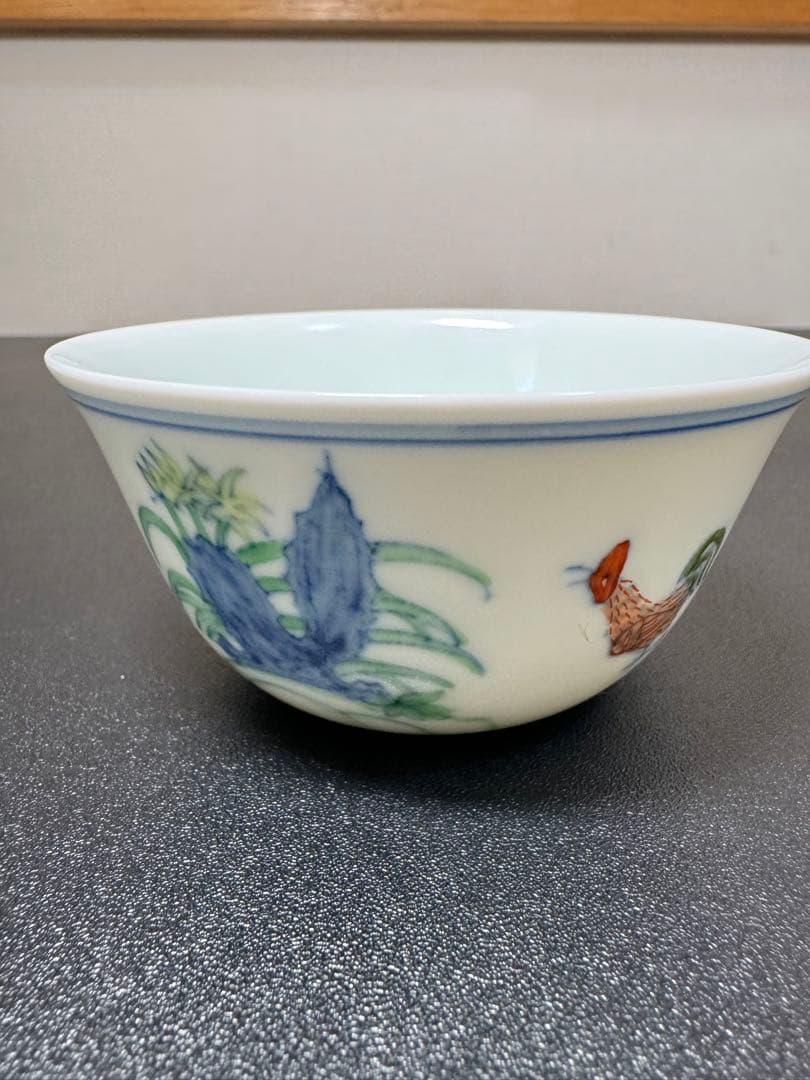 大明成化年製 鶏図 色絵 茶杯 古陶磁 中国茶器 色絵 鶏文 茶杯 ア中国美術