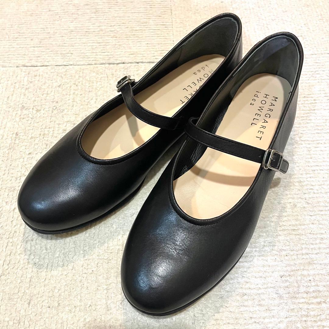 マーガレットハウエル ストラップ フラットシューズ メリージェーン 黒 23.5