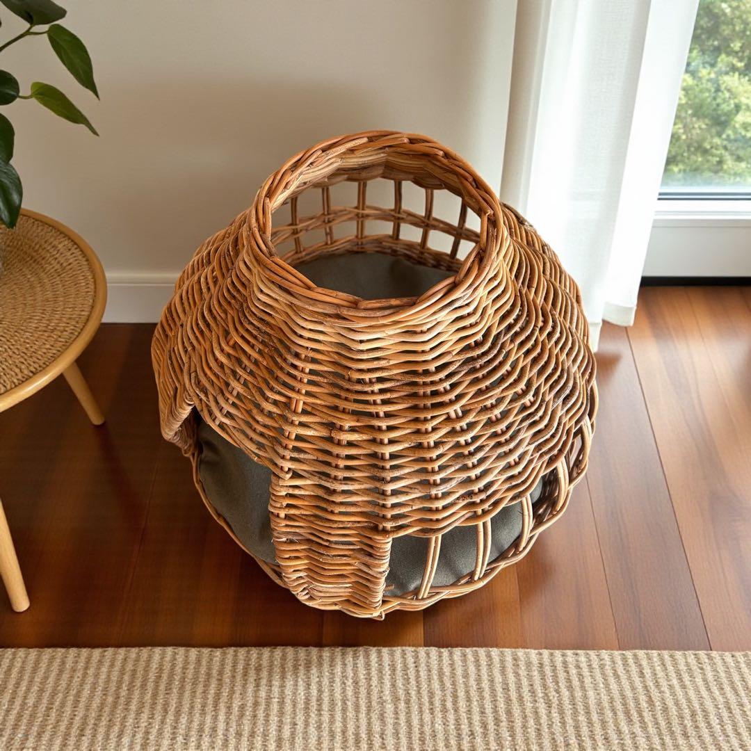 天然皮付き籐アラログ　猫ちぐら　ねこハウス　ねこのおうち