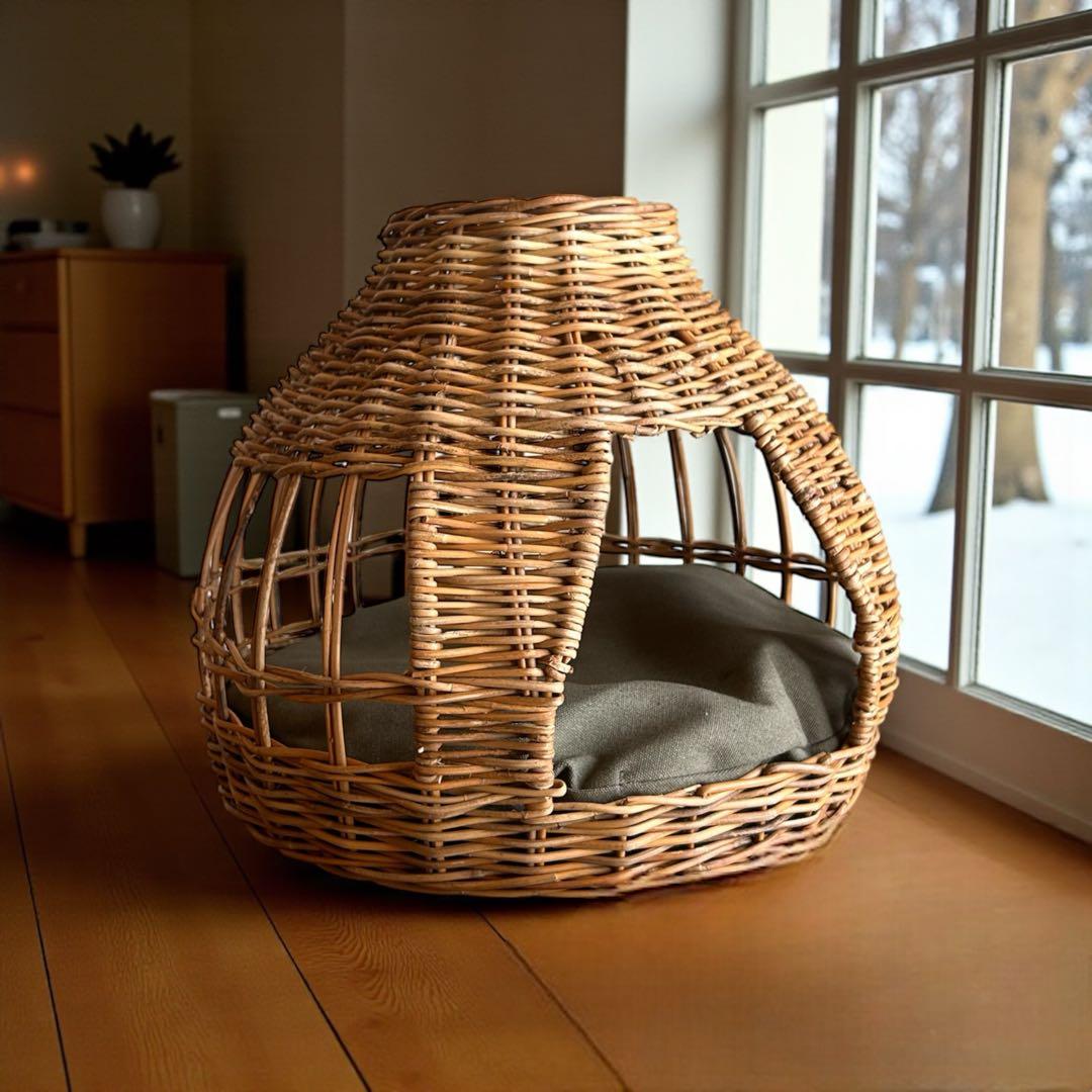 天然皮付き籐アラログ　猫ちぐら　ねこハウス　ねこのおうち