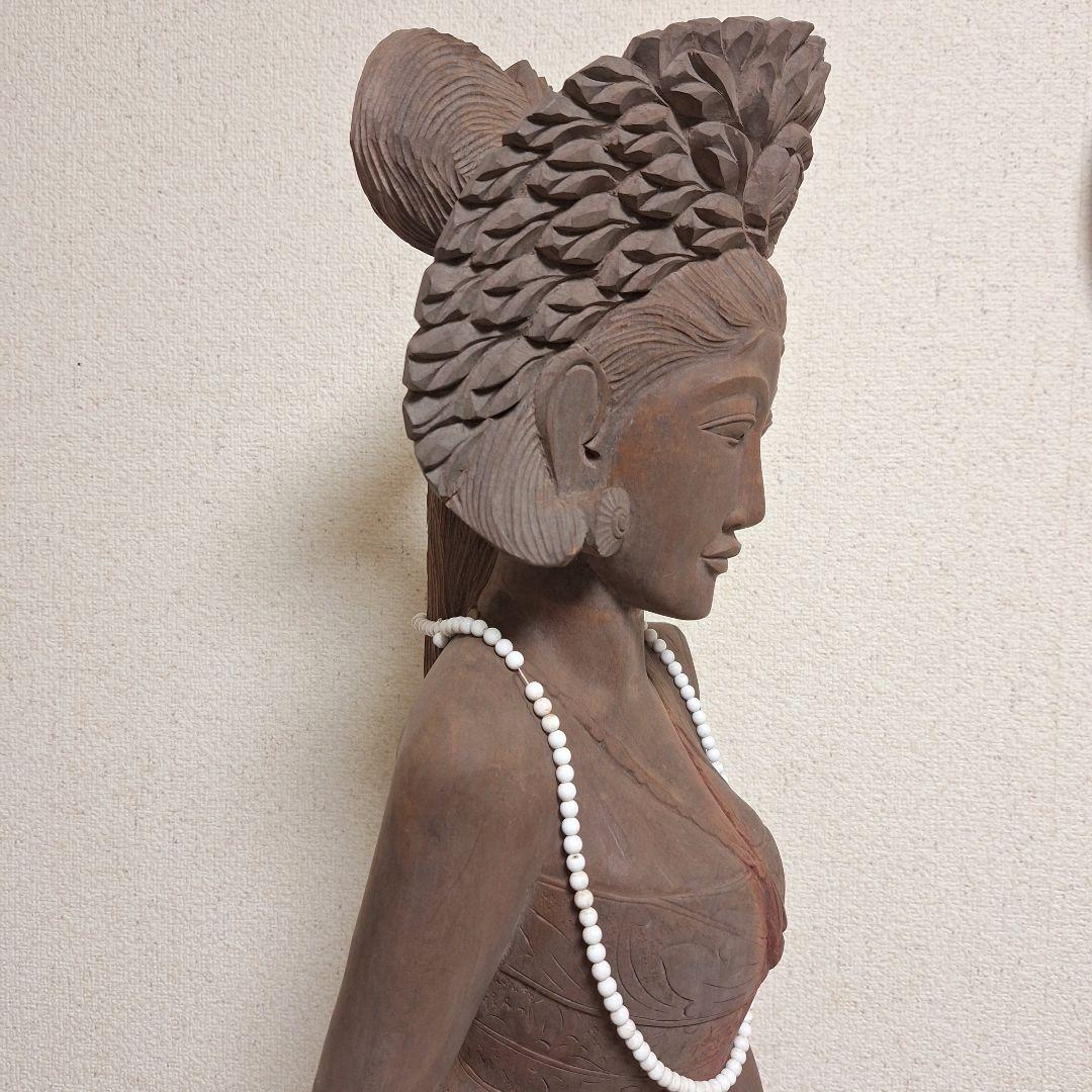 バリ島　木彫り　女性像　彫刻　黒檀　アンティーク　置物
