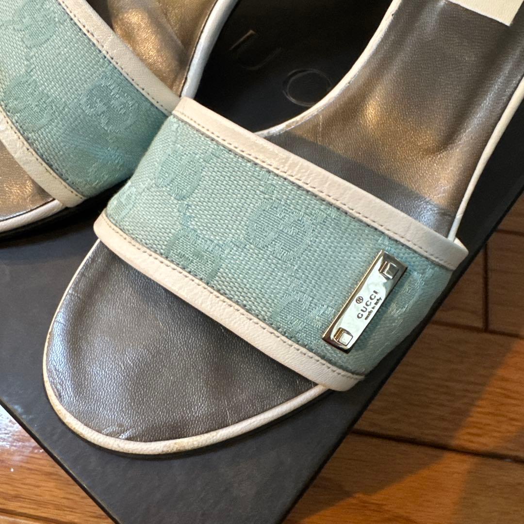 GUCCI 水色 ミュール 約5cmヒール 37