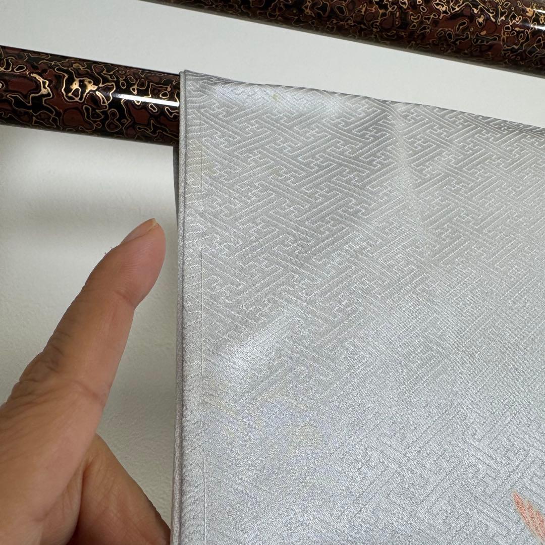 しつけ付　正絹　袷　現代　広襟　高級　訪問着　着物　着丈169 シルバー　光沢