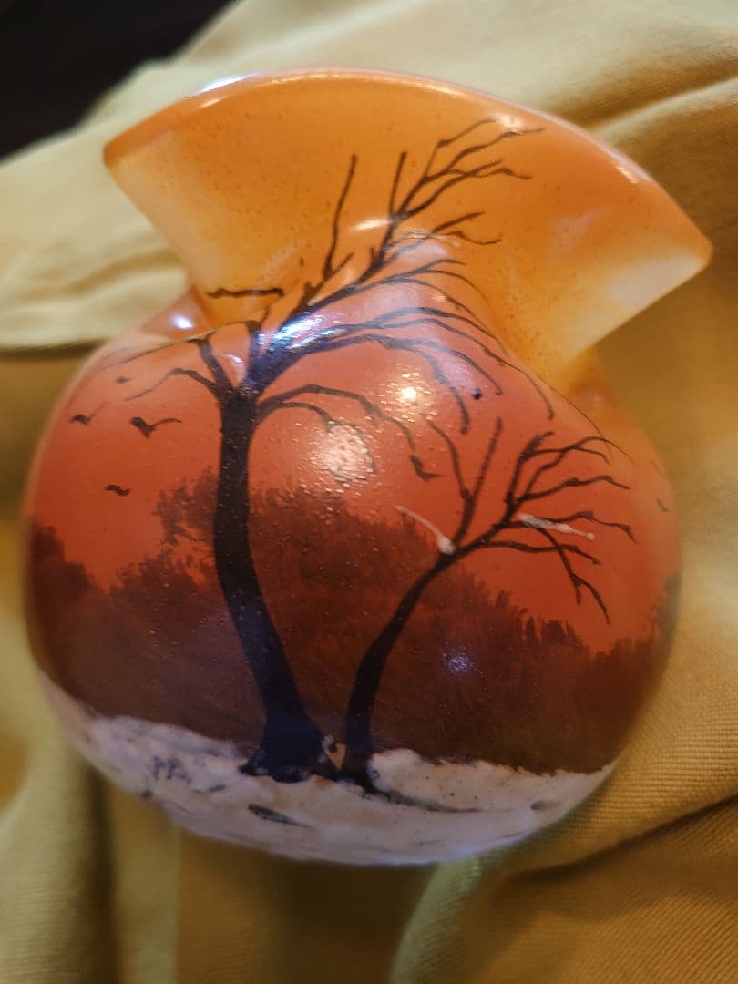 フランスLegras 「ルグラ 」エナメル 冬景色アンティーク美術ガラス工芸