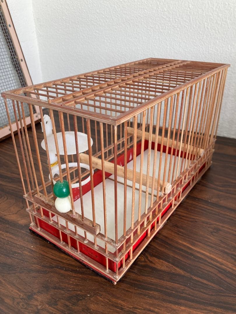 竹細工　めじろ　鳥かご　4個　木製天然木　寝かせ箱　セット