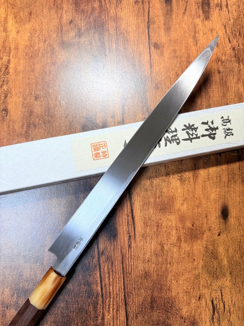 【堺打刃物】フグ引　包丁　白鋼　尺　紫檀水牛八角柄 包丁