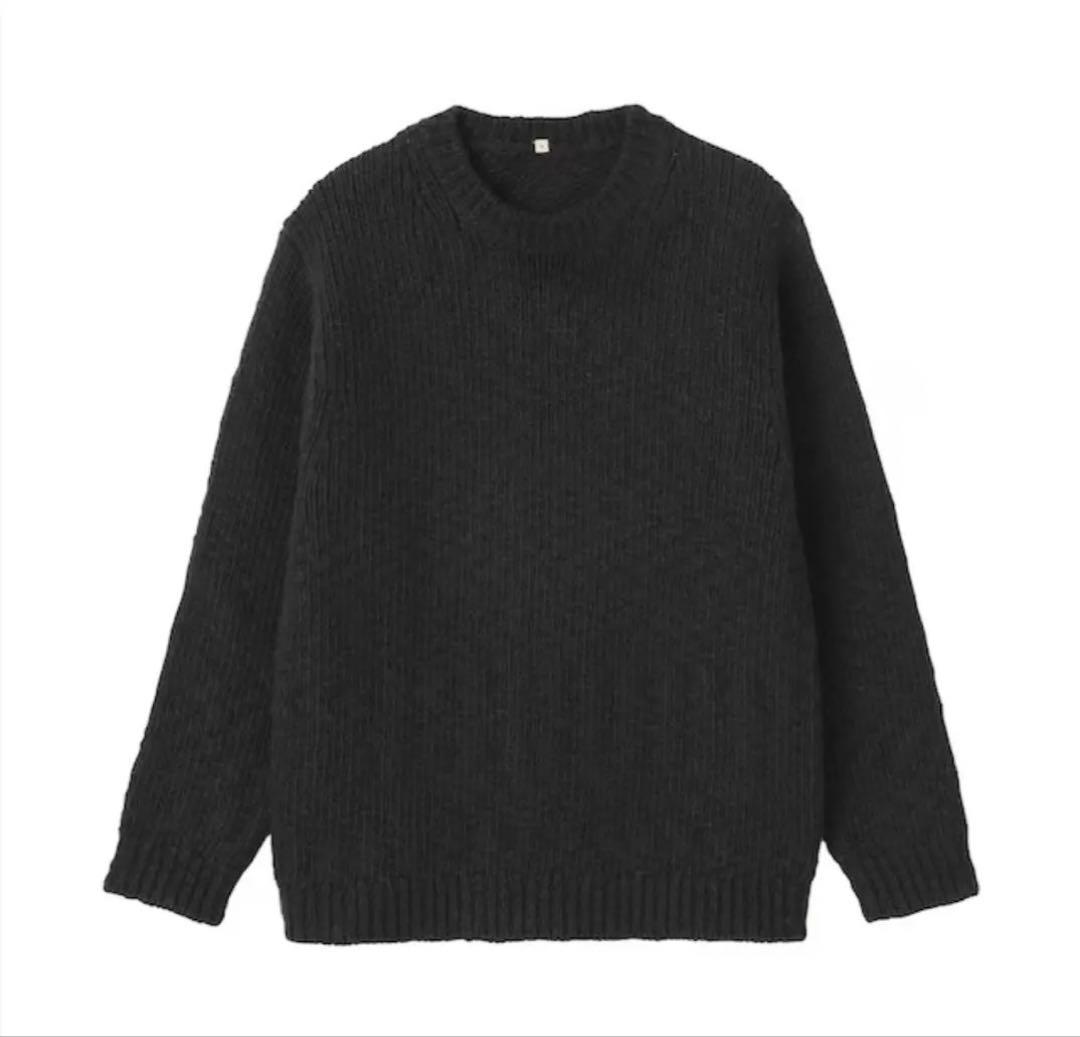 MUJI LABO 紳士　メリノウールローゲージクルーネックセーター　ブラック