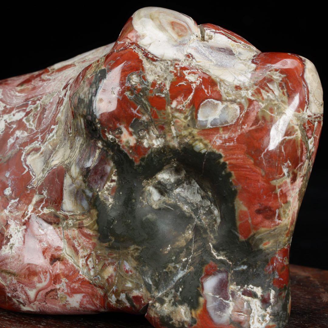 佐渡 錦紅石 錦石 錦瑪瑙 台座付 719g 原石 鑑賞石 水石 天然石 盆石