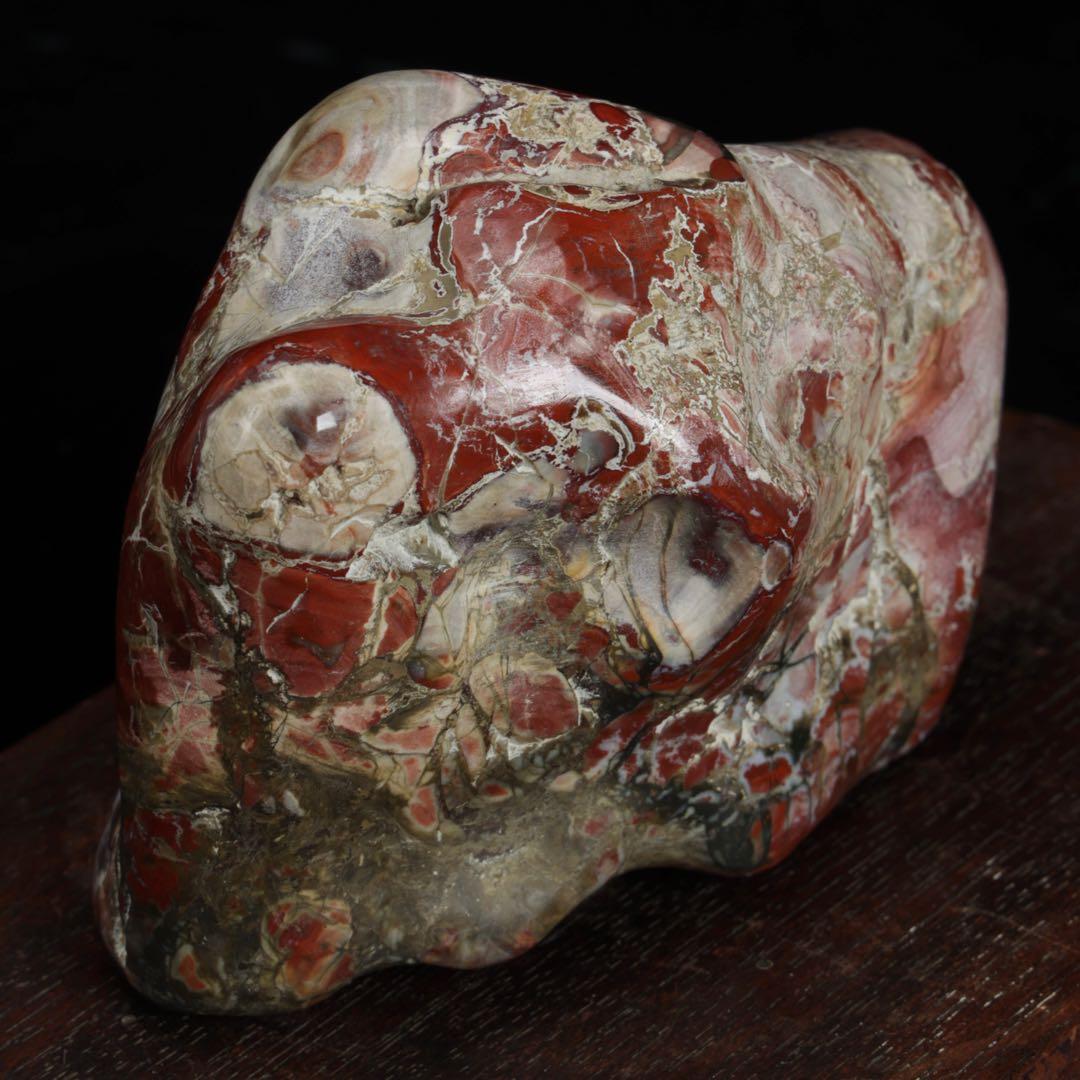 佐渡 錦紅石 錦石 錦瑪瑙 台座付 719g 原石 鑑賞石 水石 天然石 盆石