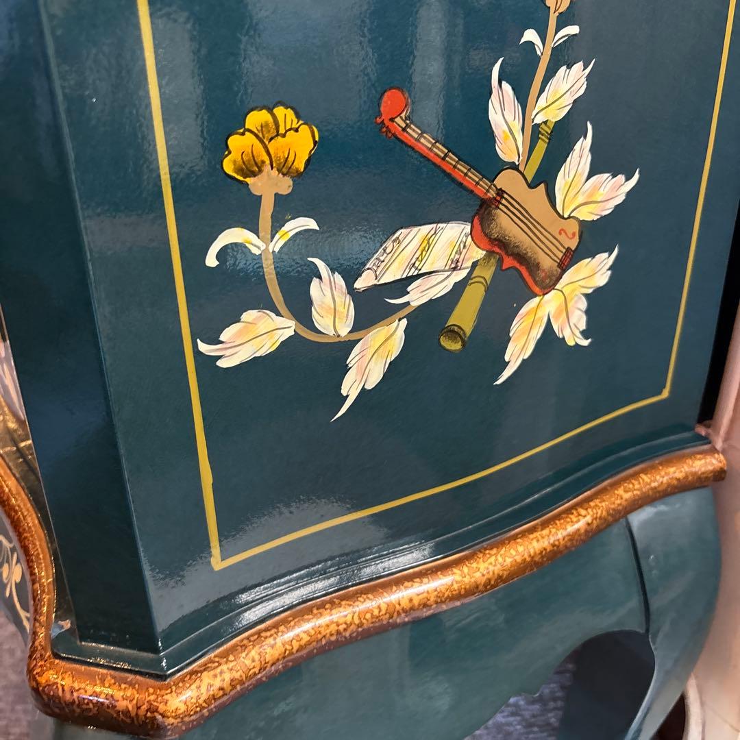 ロココ調チェスト ダークグリーン 2段引き出し　時計付き