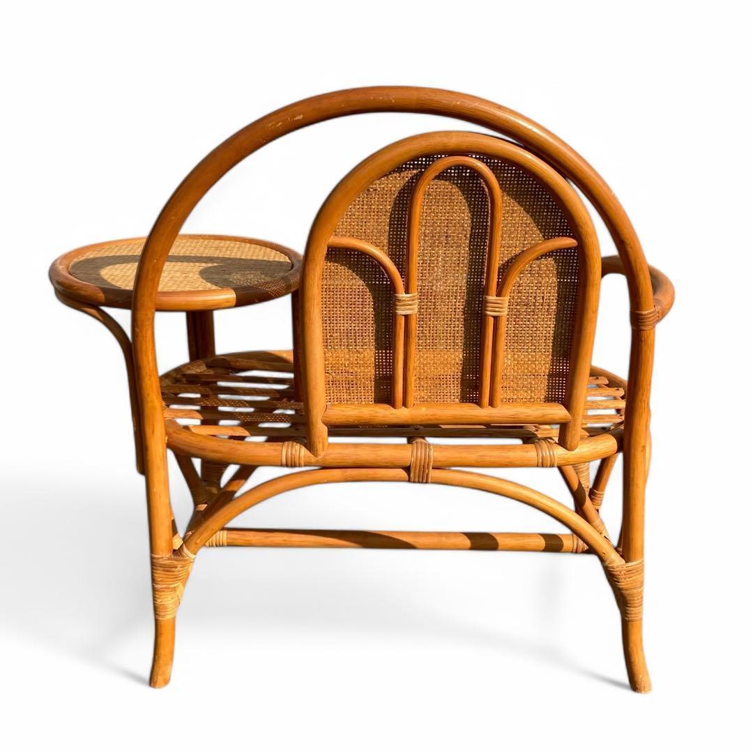 ラタン テレフォンべンチ 藤家具 椅子 テーブル付き 昭和レトロ ヴィンテージ