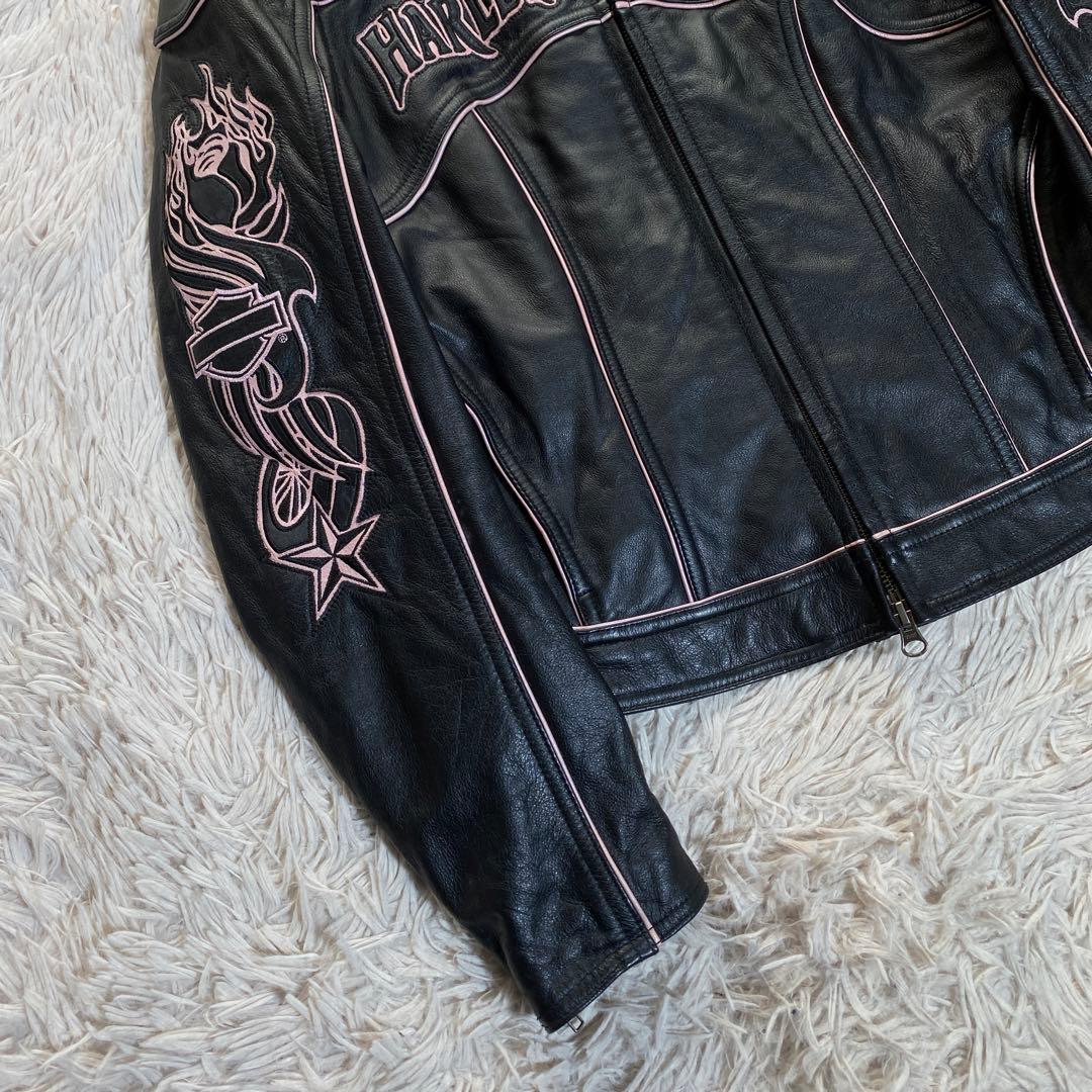 希少♡ハーレーダビッドソン シングルライダースジャケット ワッペン 刺繍