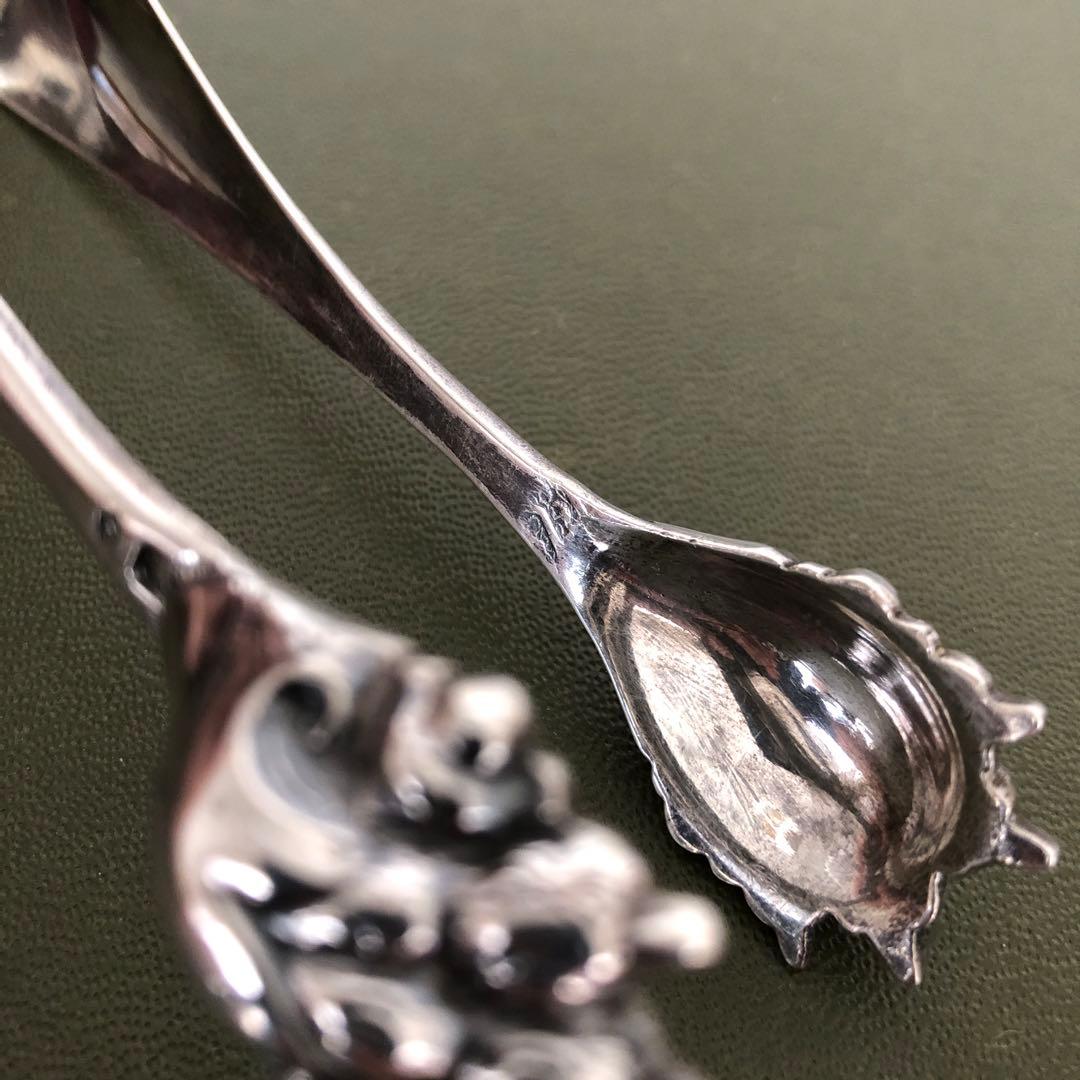 フランス アンティーク　純銀製　獣足　トング　ミネルヴァ　手彫り装飾　ビンテージ