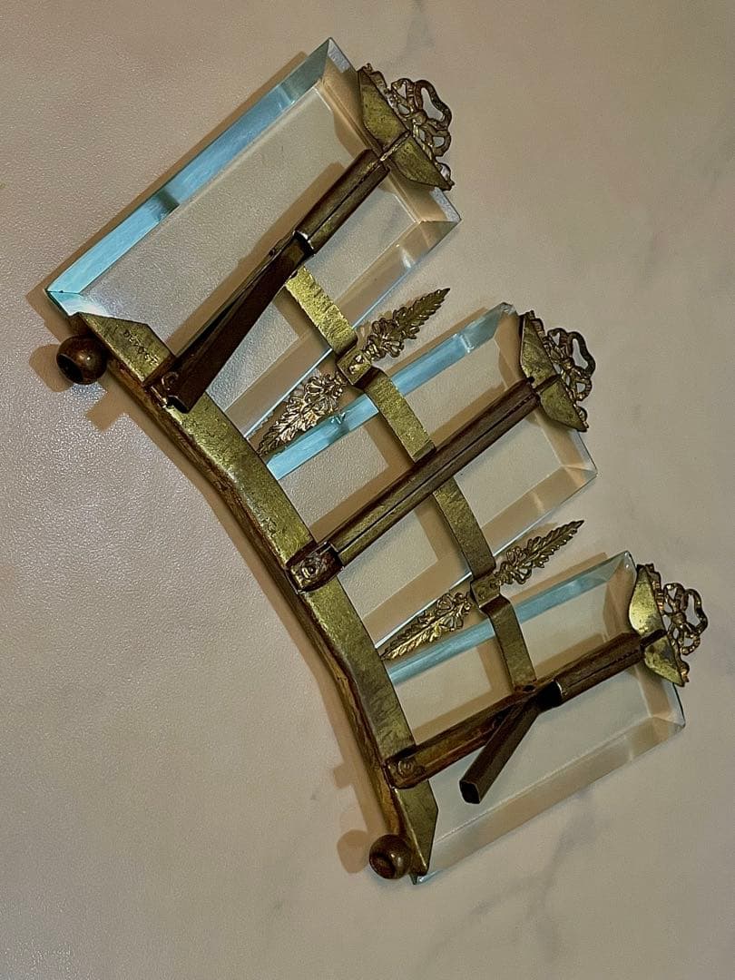 希少　３連　19世紀　フランス　アンティーク 写真立て　フレーム 真鍮　リボン