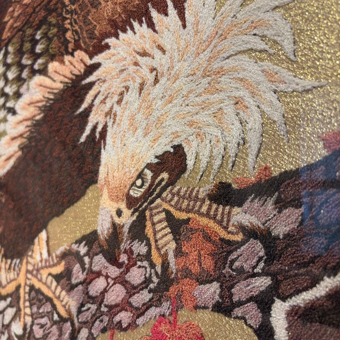 文化刺繍　昭和レトロ 額縁 大型 鷲 イーグル 刺繍画 刺繍アート 鷹 松
