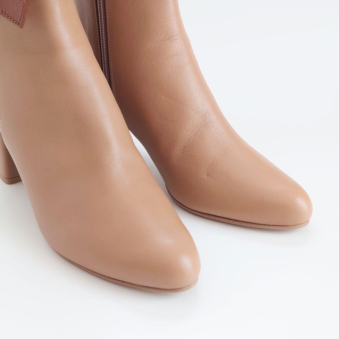 未使用 ダイアナ リボン チャンキーヒール レザー ブーツ サイドジップ 本革