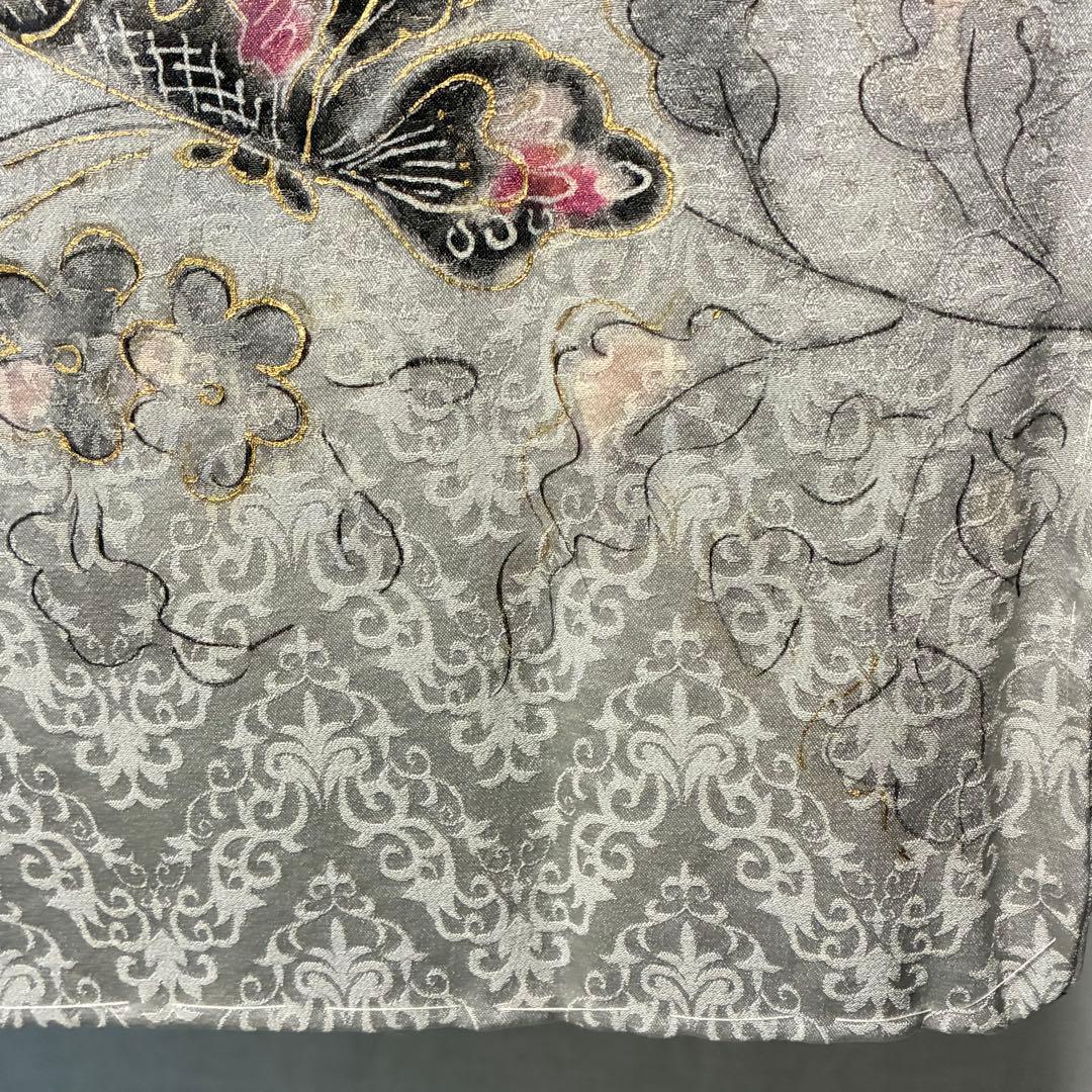 D120 訪問着 孔雀 蝶々 金彩 正絹 着物 袷 しつけ糸付き未使用極美品